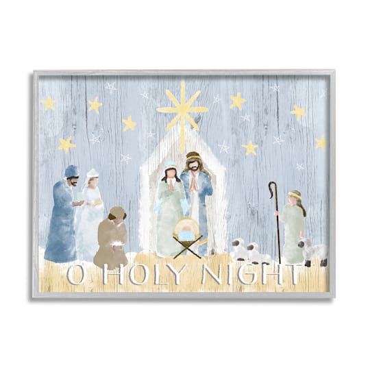 Stupell Industries Nativity Barn Stable Christmas Holiday Wall Art in Frame